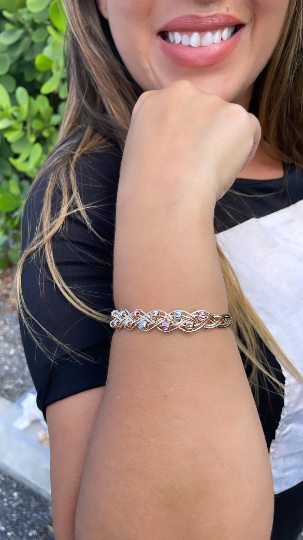 18k Gold Layered Tri-Color Open Ended Braided Bangles With Beads