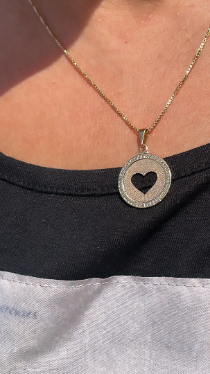 18k See Through Heart Pendant With Engraved Love Words