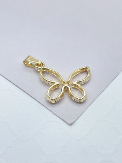 18 Gold Layered Solid See Through Butterfly Pendant