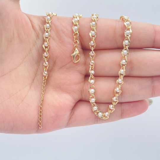 18k Gold Layered Carver Small Pearl Set