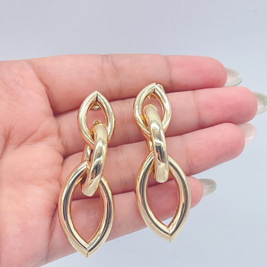 18k Gold Layered Single Long Oval Chunky Link Earrings
