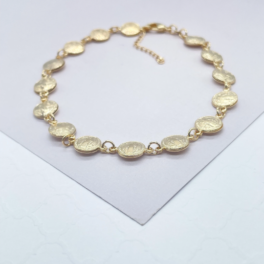 18k Gold Layered San Benito double sided medal anklet