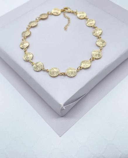 18k Gold Layered San Benito double sided medal anklet