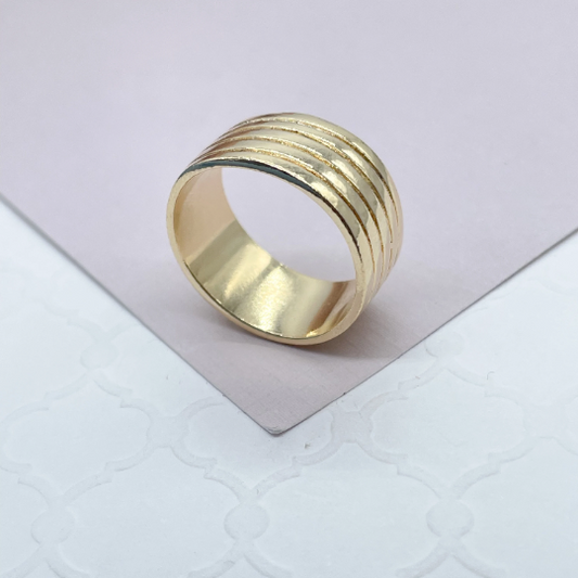 18k Plain Gold Layered Five Rowed Band Ring