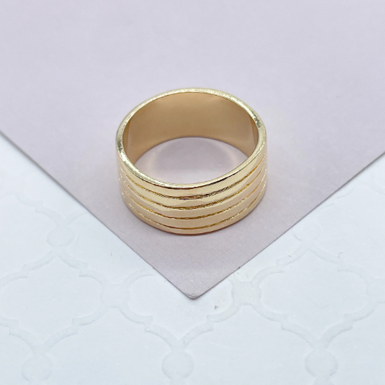 18k Plain Gold Layered Five Rowed Band Ring