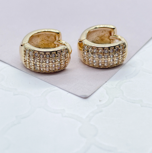 18k Gold Layered Extra Small Pave Cubic Zirconia Hoop Earrings