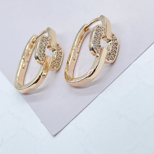 18k Gold Layered Zircon Single Link Earring