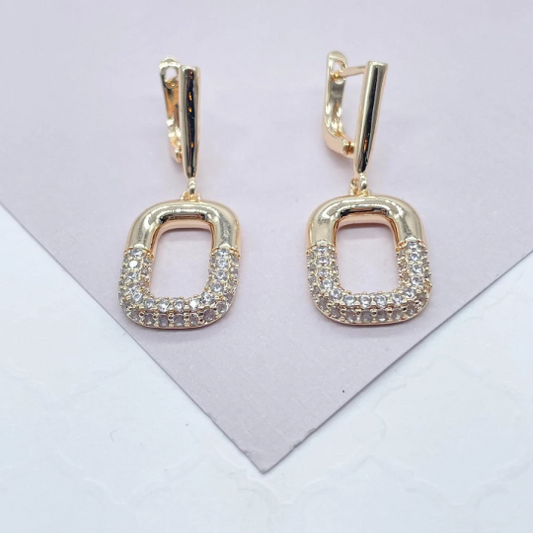 18k Gold Layered Soft Edged Square Pave Earring