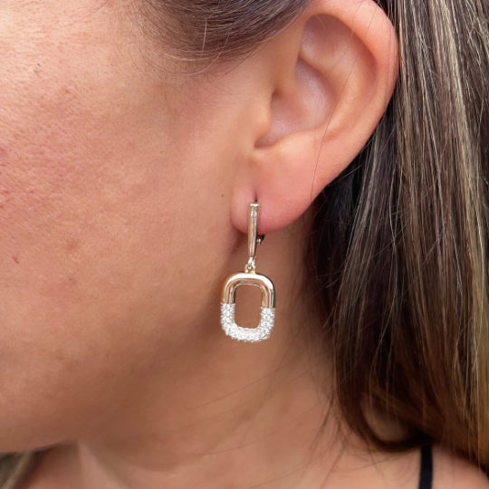 18k Gold Layered Soft Edged Square Pave Earring