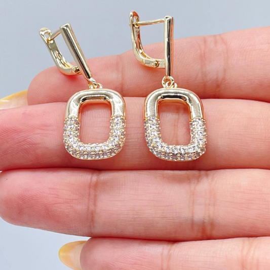 18k Gold Layered Soft Edged Square Pave Earring