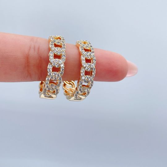 18k Gold Layered Pave Link Hoop Earrings Wholesale Jewelry Making Supplies
