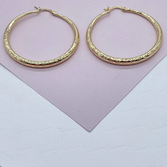 18k Gold Layered Ocean Wave Textured Hoop Earrings 50 mm Diameter And Jewelry Making Supplies