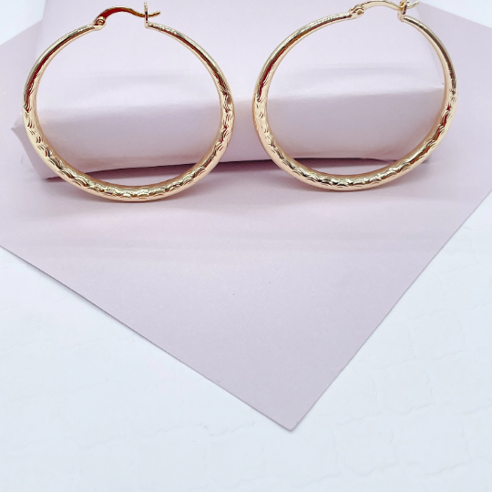 18k Gold Layered Ocean Wave Textured Hoop Earrings 50 mm Diameter And Jewelry Making Supplies