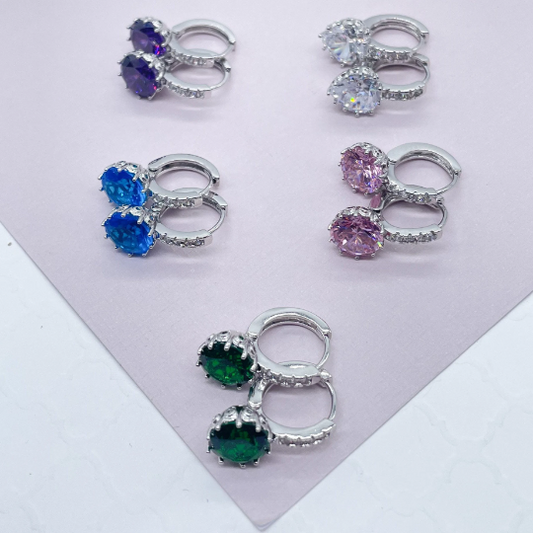 Elegant 18k Silver Filled 9mm Colorful Zirconia Lever Back Earrings Featuring Clear CZ Details