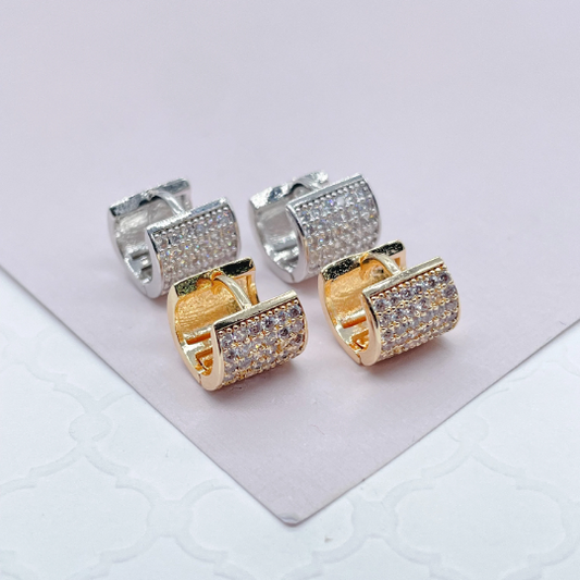 18k Gold Layered Tiny Micro Pave Cubic Zirconia Hoop Earrings