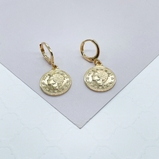 18k Gold Layered Coin Drop Earrings