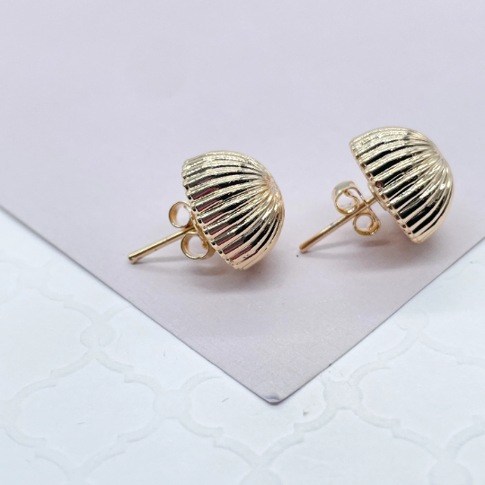 18k Gold Layered Half Sphere Umbrella Textured Earrings