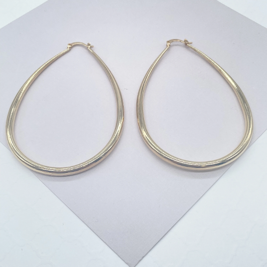 18k Gold Layered Plain Tear Drop Shaped Hoop Earrings