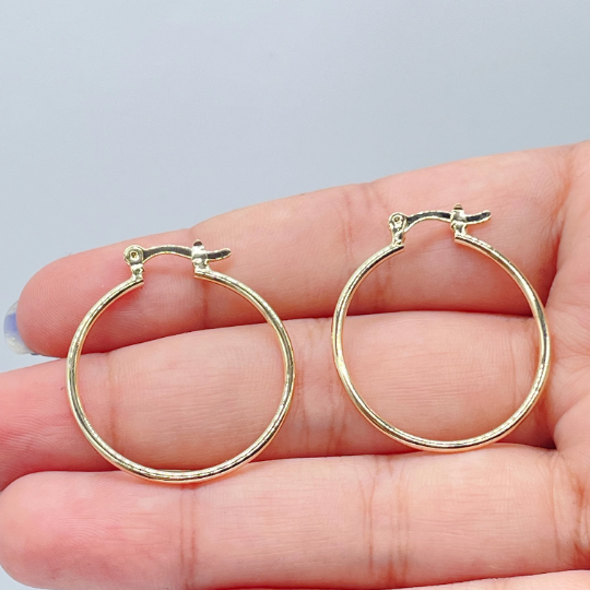 18k Gold Layered Thin Smooth Plain Hoops