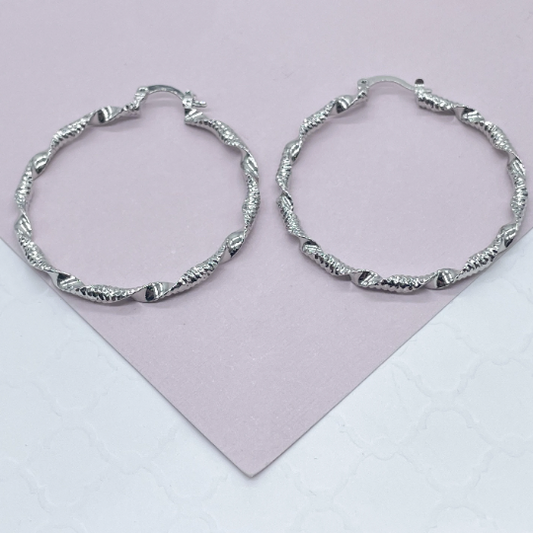 Silver Layered Textured & Twisted Hoop Earrings