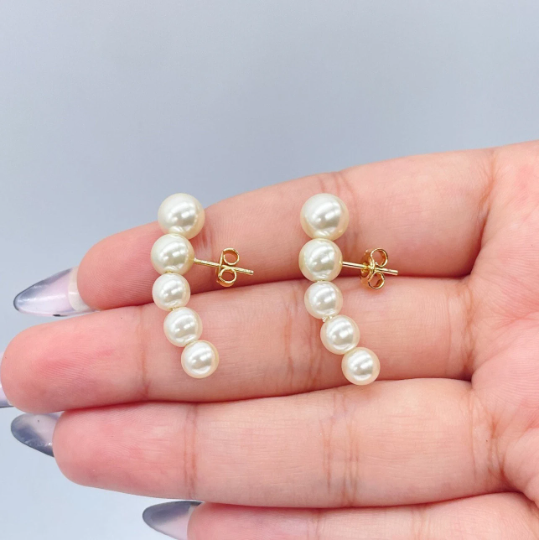 18k Gold Layered 5 Firm Simulated Pearl Earrings