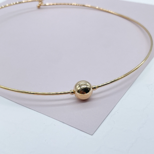 18k Gold Layered Hard Omega with Centered Small Gold Bead