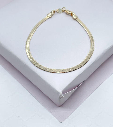 18k Gold Layered Simple Thin 3mm Herringbone Chain