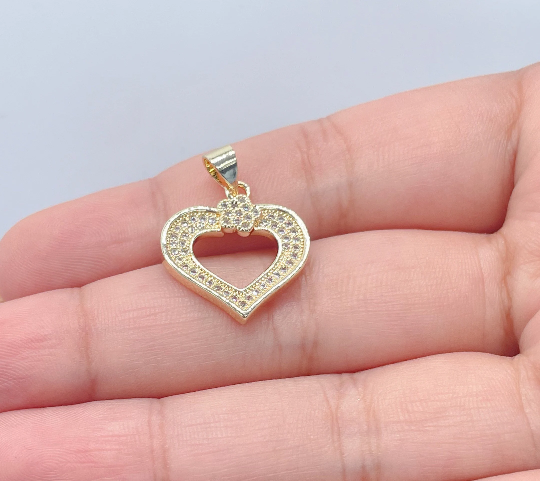 18k Gold Layered Micro Pave Cubic Zirconia Heart Pendant