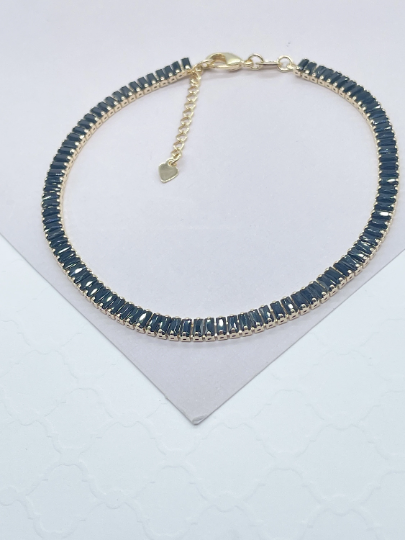 18k Gold Layered Black Stone Baguette Anklet