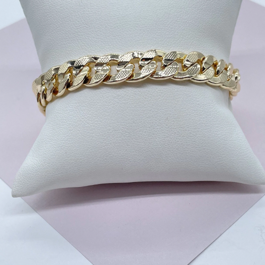 18k Gold Layered Thick Carved Cuban Link Bracelet 9.5mm