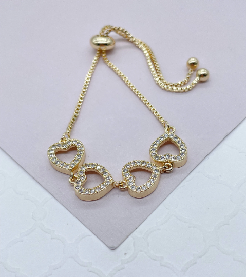 18k Gold Layered Adjustable Micro Pave Cubic Zirconia Heart