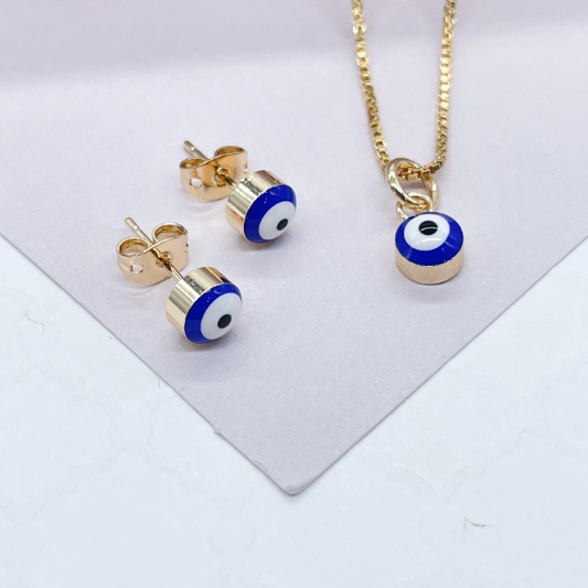 18k Gold Filled Simple & Small Blue Evil Eye SetWholesale Jewelry Supplies