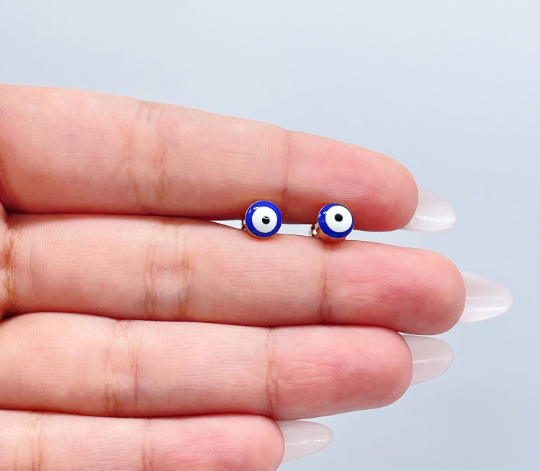 18k Gold Layered Simple & Small Blue Evil Eye SetWholesale Jewelry Supplies