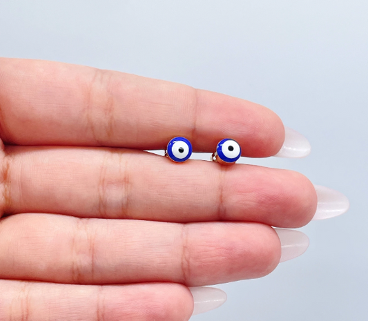 18k Gold Layered Simple & Small Blue Evil Eye SetWholesale Jewelry Supplies