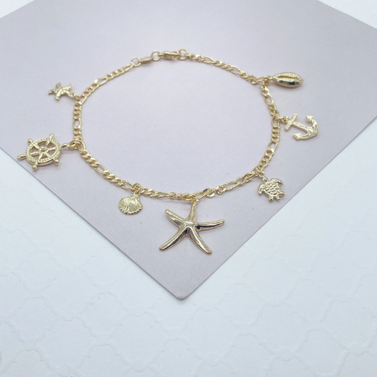 18k Gold Layered Summer Inspired Figaro Anklet