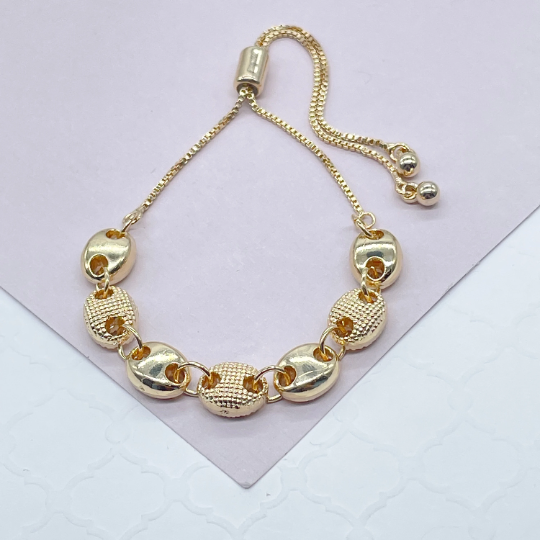 18k Goldfilled Puffy Mariner Patterned With Rough & Smooth Links