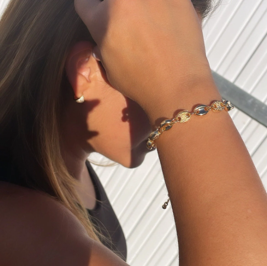 18k Goldfilled Puffy Mariner Patterned With Rough & Smooth Links