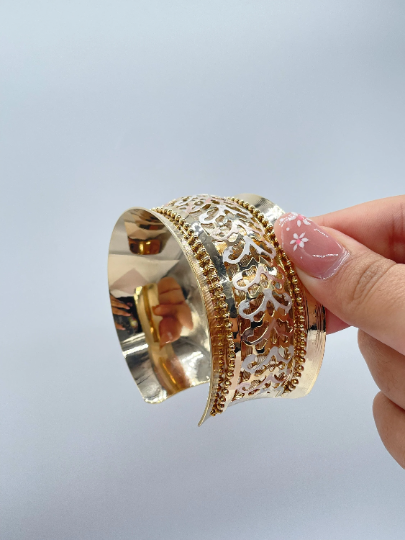 18k Gold Layered Chunky Carved Hand Painted Layer Bangle Wholesale Jewelry
