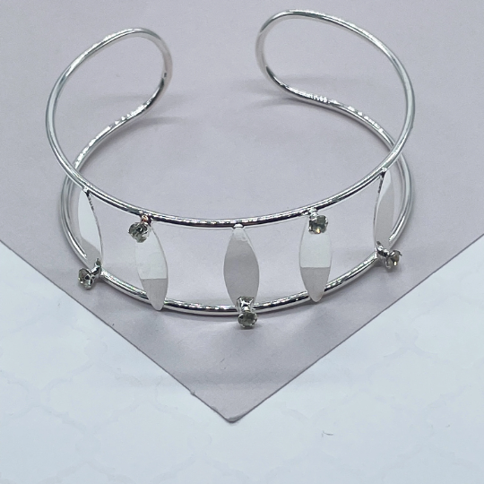 18k Silver Layered See Through Bangle Bracelet, Patterned With Silver Pieces & Zirconia