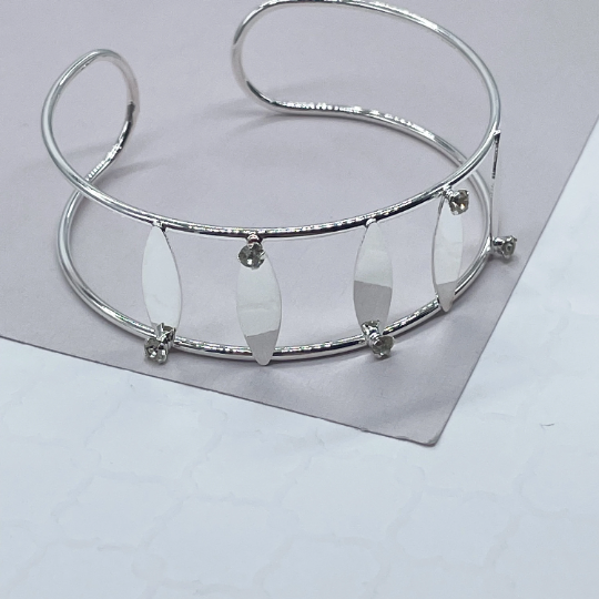 18k Silver Layered See Through Bangle Bracelet, Patterned With Silver Pieces & Zirconia
