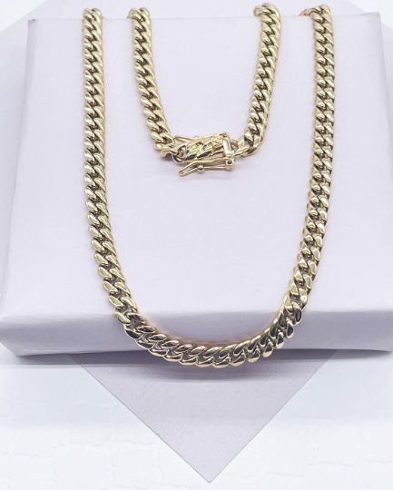 18k Gold Filled 6mm Thick Cuban Curb Link Chain Necklace Featuring Special Large Safety Clasp