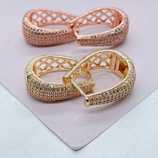 18k Gold Layered Clear Pave Oval Earrings