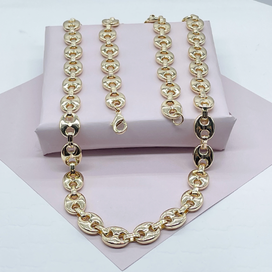 18k Gold Layered Thick Puffy Mariner Link Chain 11.6 mm Mariner Link Necklace