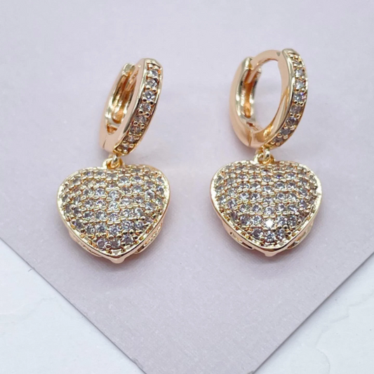 18k Gold Layered Pave heart Earrings