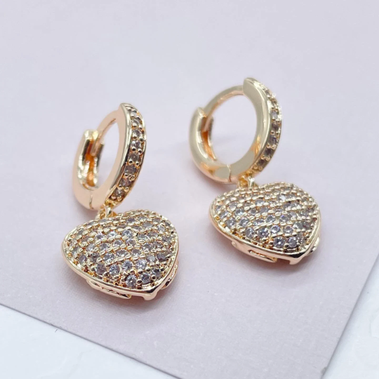 18k Gold Layered Pave heart Earrings