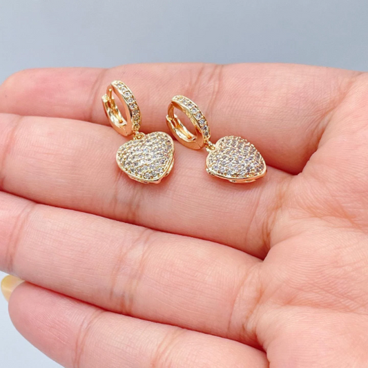 18k Gold Layered Pave heart Earrings