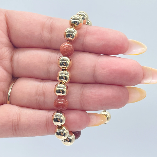 18k Gold Layered Venturina and Gold Beads Adjustable Bracelet