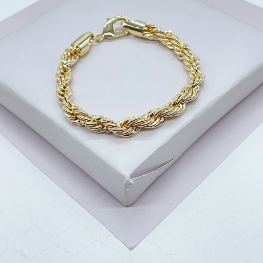 8k Gold Filled 7mm Thick Rope Chain Bracelet