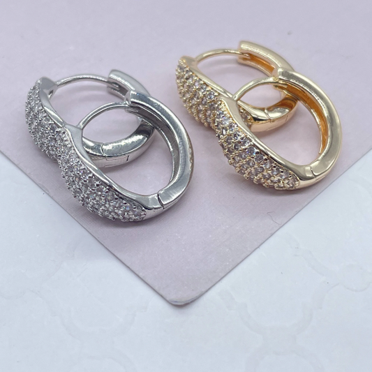 18k Gold Layered Small Leaf Shape Micro Pavê Zirconia Clicker Hoop Earrings