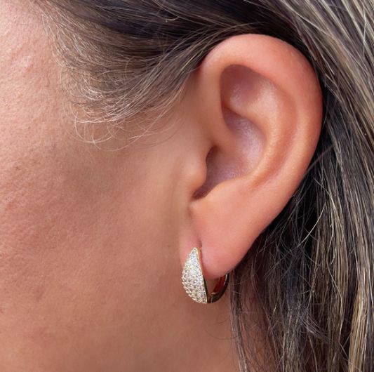 18k Gold Layered Small Leaf Shape Micro Pavê Zirconia Clicker Hoop Earrings